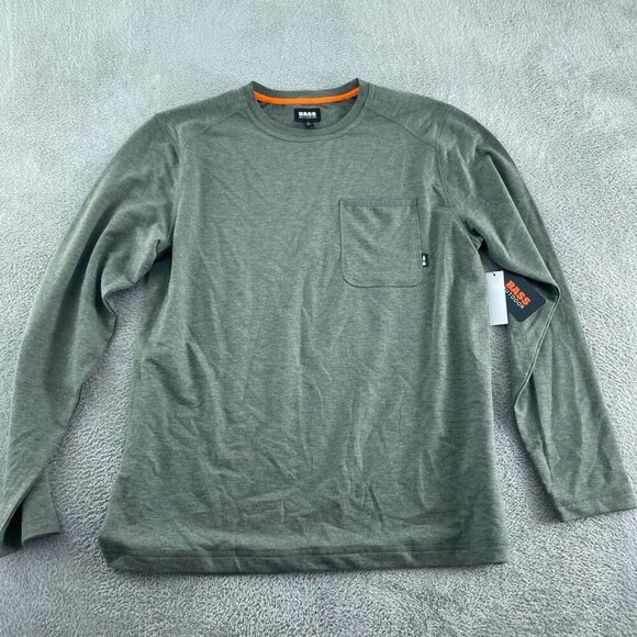Bass Outdoor Deep Depths Green Long-Sleeve Utility Tee Shirt Crew  L NWT 1136 - Picture 1 of 10